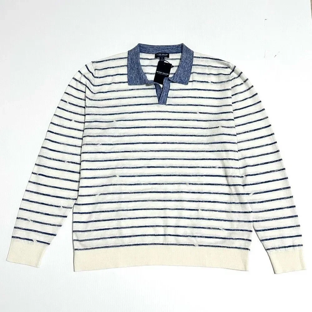 NWT Peter Millar Triste Linen Silk Wool Collar Sweater XL  Preppy Golf